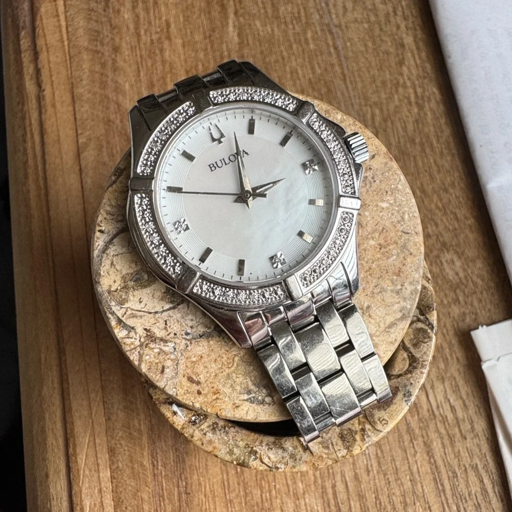 Bulova Women's Silver Watch with Natural Diamond Bevel - Picture 3 of 8